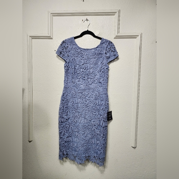 Lulus Right Sheer, Right Now Periwinkle Blue Lace Bodycon Dress M Wedding Party - Picture 6 of 9